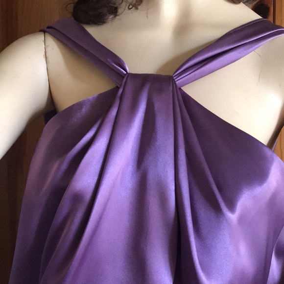 DAVIDS BRIDAL AUBERGINE BUBBLE HEM DRESS - Picture 3 of 12
